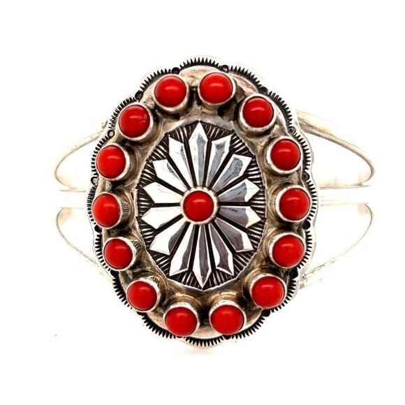 Large Coral Sterling Silver Cuff - Picture 1 of 10